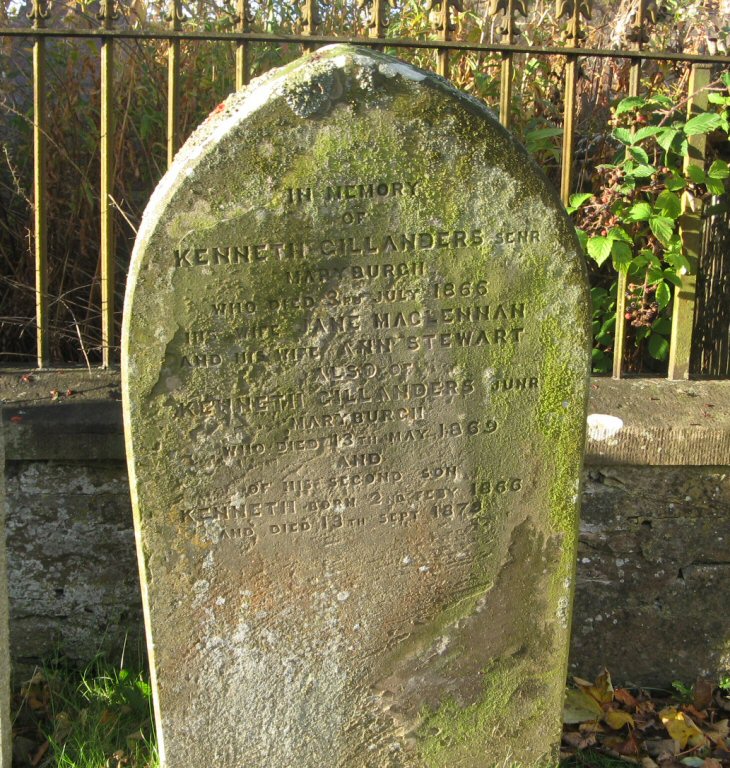 Photo of headstones/Kenneth Gillanders d 1866 hdstn Dingwall St Clements